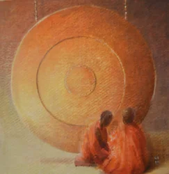 Monnik, gong en leerling